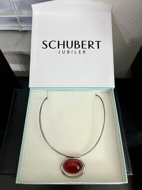 Schubert Jubiler 925 Sterling Silver Amber Collar Choker Necklace 45cm Boxed New
